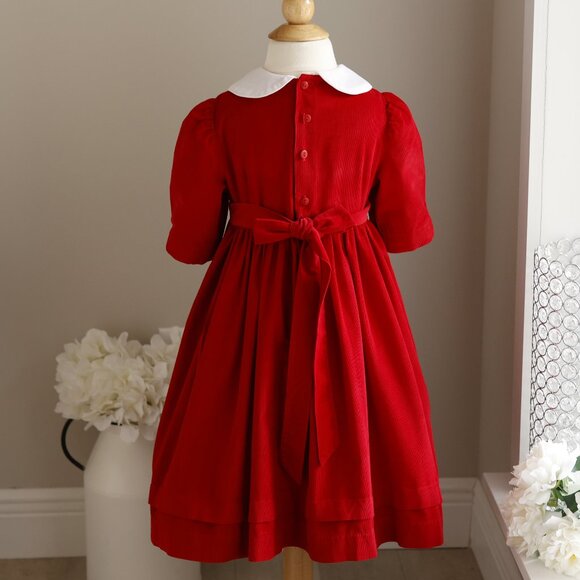 Red PinWale Corduroy Dress Size 4 Luli & Me Boutique French Tucks Traditional - Picture 5 of 5